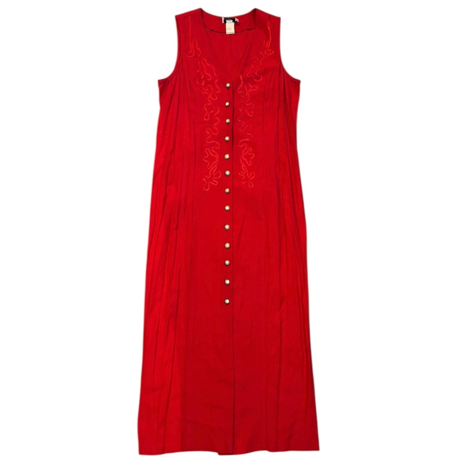 Vintage Scarlett Made In Usa Paper Tag Red Button Down Maxi Dress Size 12